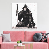 Minimale Donkere Samurai Krijger met Sakura Bloemb Canvas Afdruk (Insitu (Woonkamer))