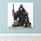 Minimale Donkere Samurai Krijger met Sakura Bloemb Canvas Afdruk (Insitu (Houten vloer))