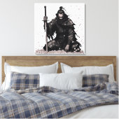 Minimale Donkere Samurai Krijger met Sakura Bloemb Canvas Afdruk (Insitu (Slaapkamer))