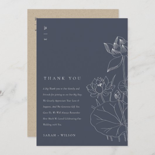 Minimale donkere zeemacht Waterlily Floral Sketch  Bedankkaart (Voorkant / Achterkant)