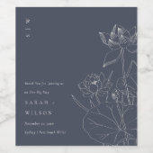 Minimale donkere zeemacht Waterlily Floral Sketch  Wijn Etiket (Enkel label)
