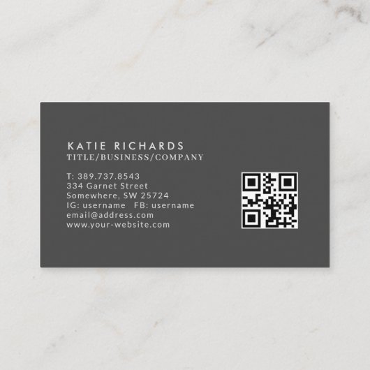 Minimale donkergrijze QR-code Visitekaartje (Achterkant)