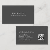Minimale donkergrijze QR-code Visitekaartje (Voorkant / Achterkant)