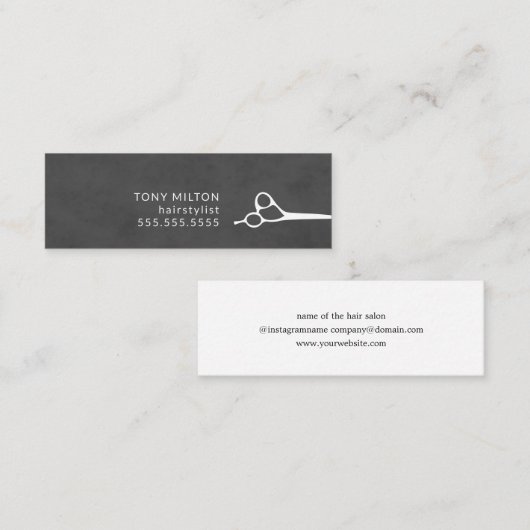 Minimale donkergrijze schaar Haarstylist Mini Visitekaartje (Voorkant / Achterkant)