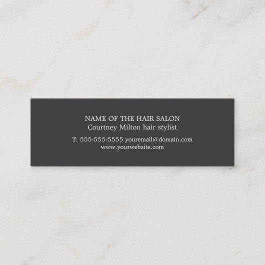 Minimale donkergrijze witte schaar Haarstillijst Mini Visitekaartje (Achterkant)