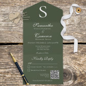 Minimale donkergroene QR-code voor modern Monogram All In One Uitnodiging