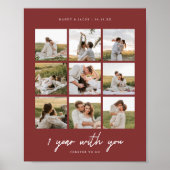 Minimale Donkerrode 1ste Verjaardag Huwelijk 9-Fot Poster (Voorkant)