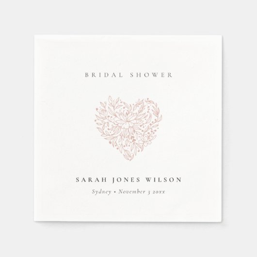 Minimale Donkerroze Bloemhart Bruidsdouche Servet (Voorkant)