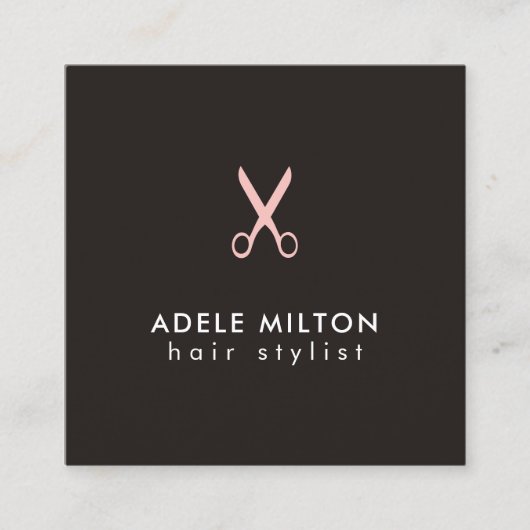 Minimale donkerroze schaar Haarstylist Vierkante Visitekaartje (Voorkant)