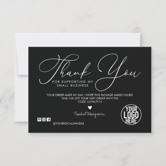 Minimale donkerzwart witscript: bedankt (Voorkant)