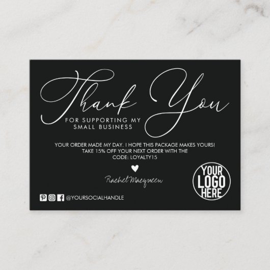 Minimale donkerzwart witscript: bedankt visitekaartje (Voorkant)