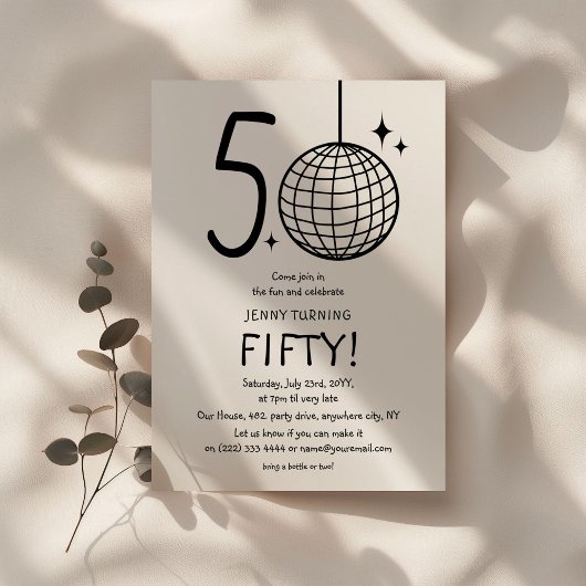 Minimale Doodle 50ste Disco Bal Verjaardag Kaart