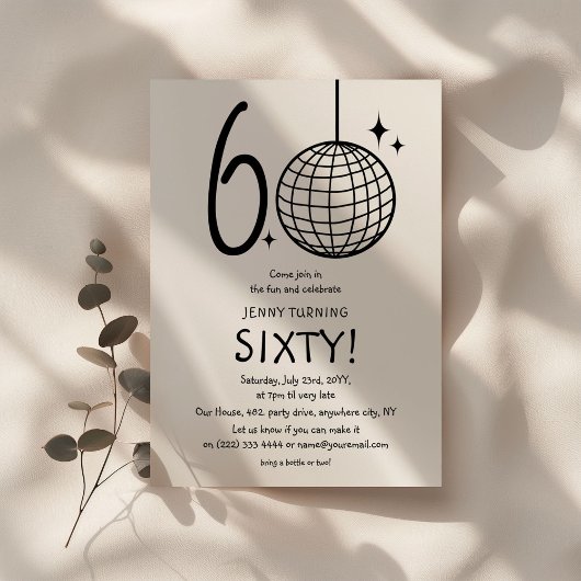 Minimale Doodle 60ste Disco Bal Verjaardag Kaart