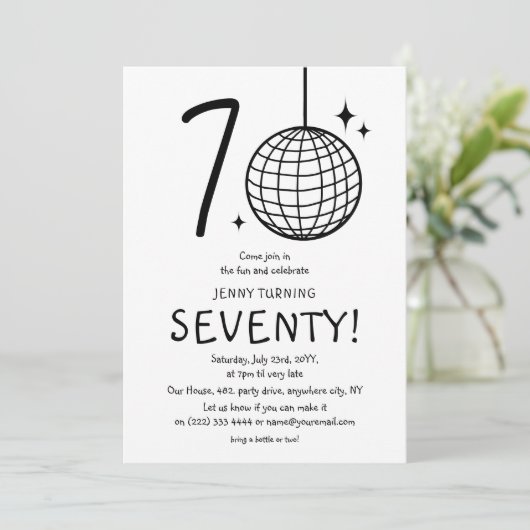 Minimale Doodle 70e Disco Ball Verjaardag Kaart (Staand voorkant)