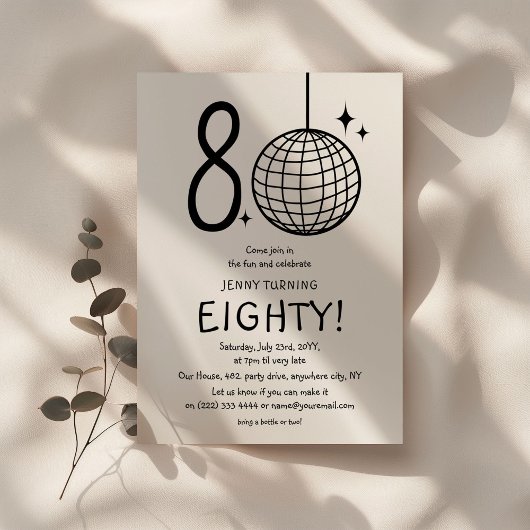 Minimale Doodle 80ste Disco Bal Verjaardag Kaart