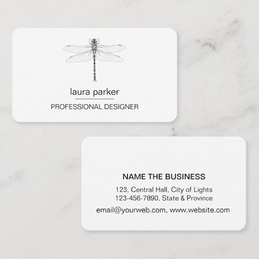 Minimale Dragonfly Professional Black en White Visitekaartje (Voorkant / Achterkant)
