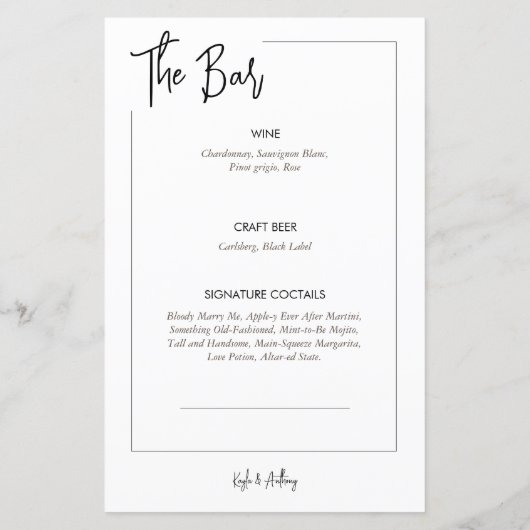 Minimale drinken voor zwart-wit trouwmenu (Achterkant)