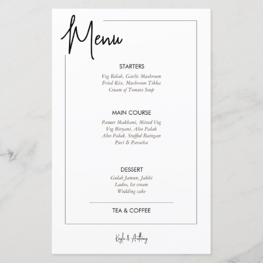 Minimale drinken voor zwart-wit trouwmenu (Voorkant)