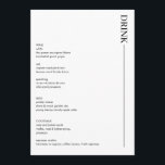 Minimale Drinken voor zwart-witbruiloft 5 x 7 Menu<br><div class="desc">Minimalistisch menu drinken voor zwart-wit bruiloft. Een modern 5x7 menu voor uw trouwreceptie drinken - wijn,  bier,  cocktails. Volledig bewerkbare en overeenkomende objecten beschikbaar.</div>