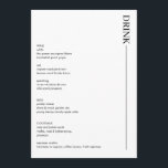 Minimale Drinken voor zwart-witbruiloft 5 x 7 Menu<br><div class="desc">Minimalistisch menu drinken voor zwart-wit bruiloft. Een modern 5x7 menu voor uw trouwreceptie drinken - wijn,  bier,  cocktails. Volledig bewerkbare en overeenkomende objecten beschikbaar.</div>