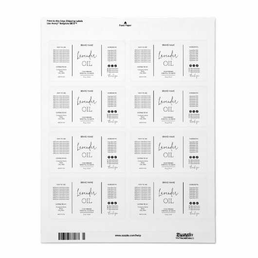 Minimale Dropper Fles Productlabels Etiket (Full Sheet)