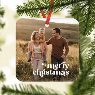 Minimale dubbelzijdige retro gezinsfoto Kerstmis Keramisch Ornament