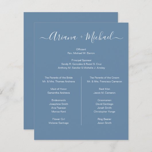 Minimale Dusty Blauw en Wit Eenvoudig bruidsfeest (Voorkant / Achterkant)