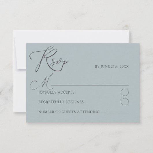 Minimale Dusty Blu RSVP Typografie Wedding Kaartje (Voorkant)