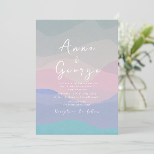 Minimale Dusty Blue Boho Huwelijksuitnodiging Kaart (Staand voorkant)