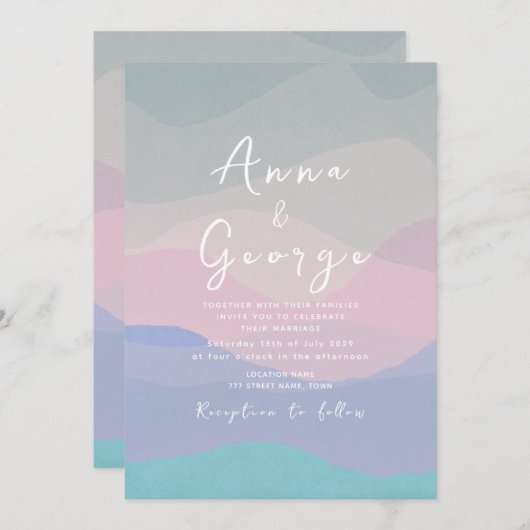 Minimale Dusty Blue Boho Huwelijksuitnodiging Kaart (Voorkant / Achterkant)