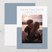 Minimale Dusty Blue en White Photo Save the Date (Voorkant / Achterkant)