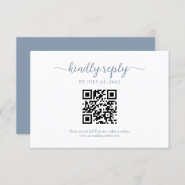 Minimale Dusty Blue Floral Monogram QR Code Wedden RSVP Kaartje