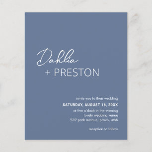 Minimale Dusty Blue Modern Budget Wedding Uitnodig Flyer