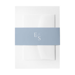 Minimale Dusty Blue Monogram Bruidsbuik Band Uitnodigingen Wikkel