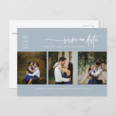 Minimale Dusty Blue Photo QR Code Save the Date Briefkaart (Voorkant / Achterkant)