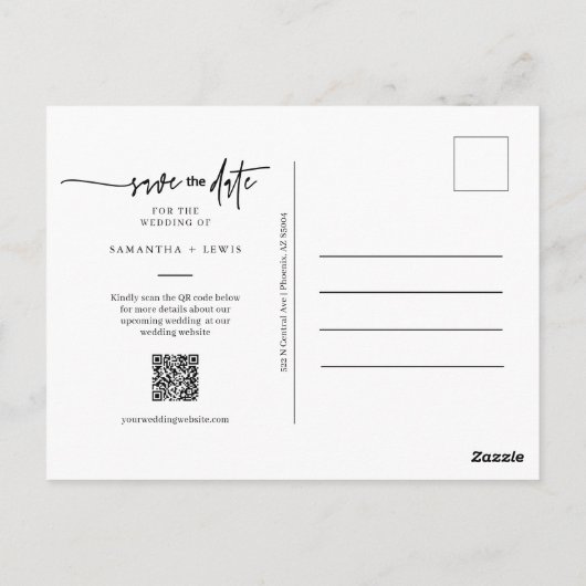 Minimale Dusty Blue Photo QR Code Save the Date Briefkaart (Achterkant)