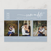 Minimale Dusty Blue Photo QR Code Save the Date Briefkaart (Voorkant)