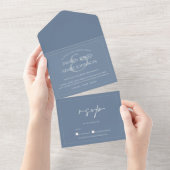 Minimale Dusty Blue Script Wedding All In One Uitnodiging (Afscheurbaar)