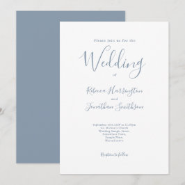 Minimale Dusty Blue Script Wedding Kaart