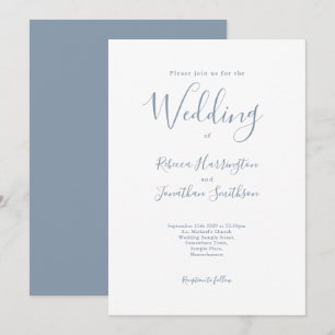 Minimale Dusty Blue Script Wedding Kaart