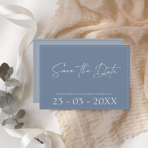 Minimale Dusty Blue Script Wedding Save the Date
