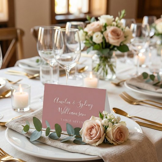 Minimale Dusty Roos Script Custom Name Place Card Kaart