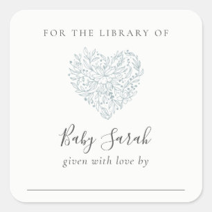 Minimale duusky Blue Floral Heart Baby Library Vierkante Sticker