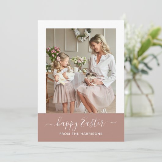Minimale eBay Blush Script Family Photo Easter Feestdagenkaart (Staand voorkant)