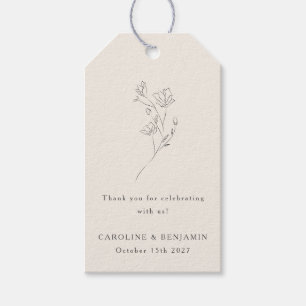 Minimale Ecru Bloemenlijn Elegante Huwelijksdouane Cadeaulabel