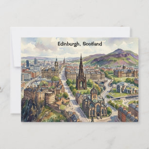 Minimale Edinburgh Schotland Stad Gezicht Aquarel Kaart