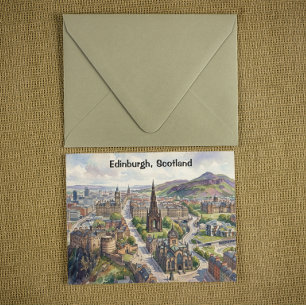 Minimale Edinburgh Schotland Stadsgezicht Aquarel Briefkaart