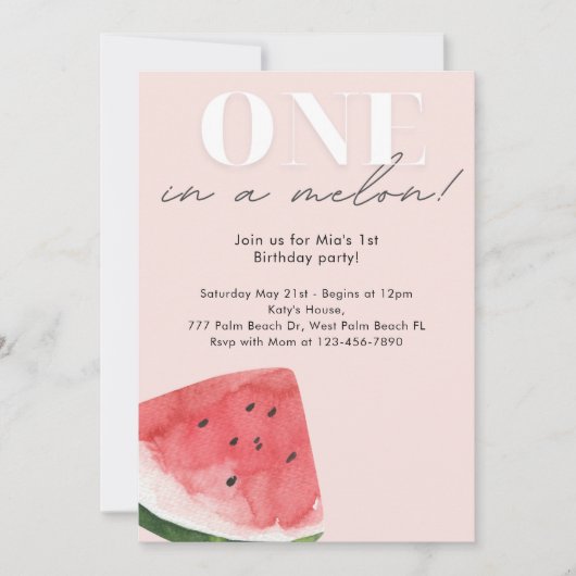 Minimale Een in een Melon Verjaardag uitnodiging (Voorkant)