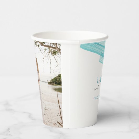 Minimale eenvoudige aqua-inktlijnbruiloft papieren bekers (Rechts)