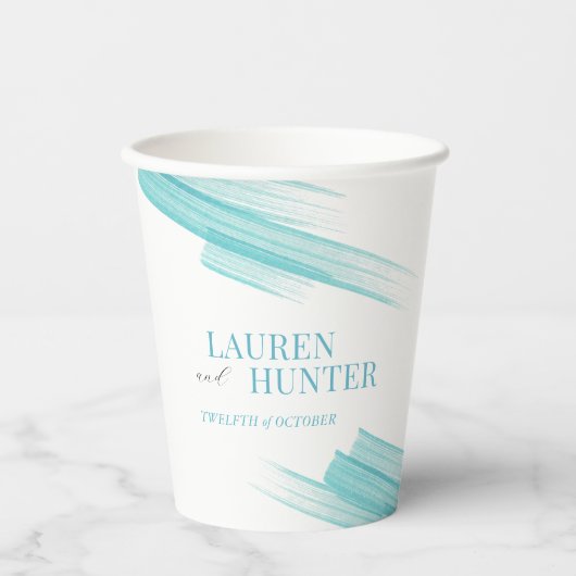 Minimale eenvoudige aqua-inktlijnbruiloft papieren bekers (Voorkant)